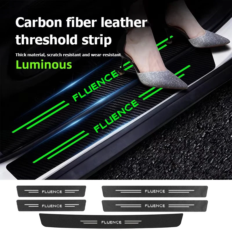 Luminous Carbon Fiber Car Door Sill Sticker Anti Scratch For Renault FLUENCE Threshold Decals Strip Protective Film Decoration