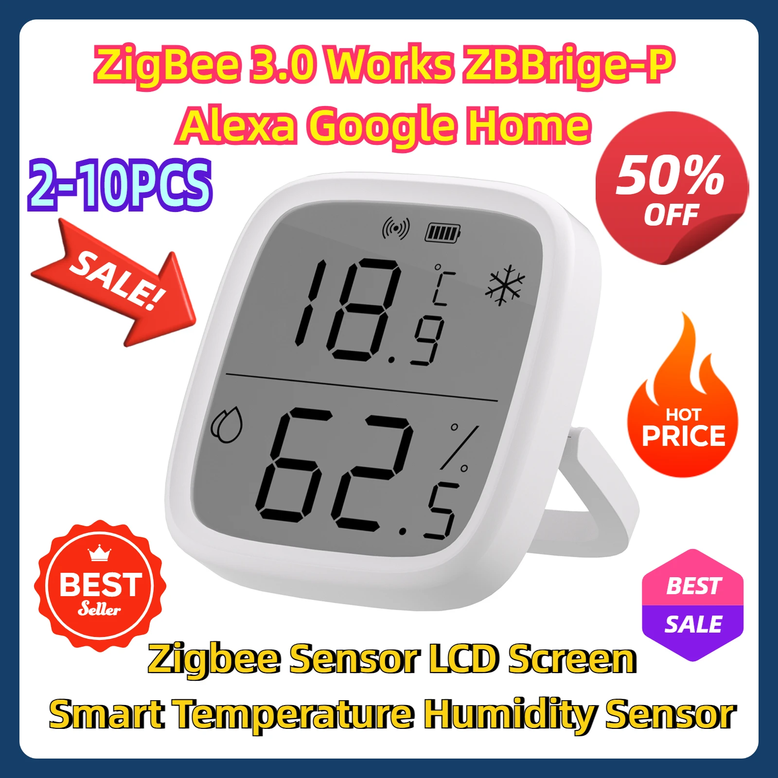 ZigBee 3.0 Works ZBBrige-P Alexa Google Home  Zigbee Sensor LCD Screen 2-10PCS Smart Temperature Humidity Sensor