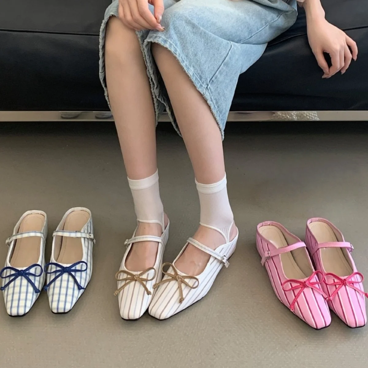 

High Quality Checkered Design Mary Jane Shoes Women Inner Height Increase Flat Ballet Shoes Comfortable Soft Bottom Casual Shoes