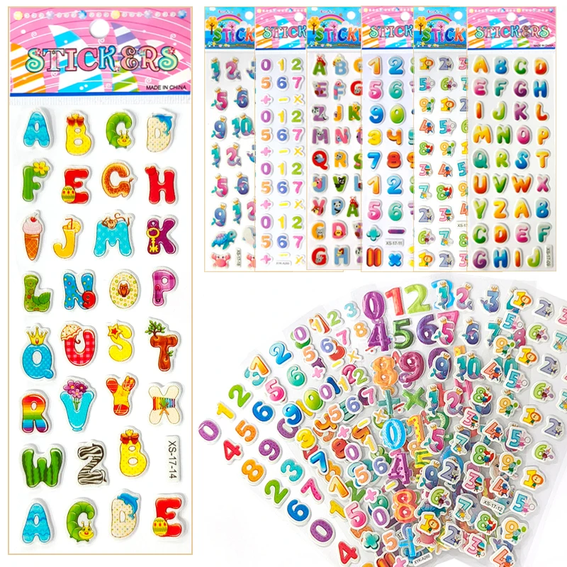 6/12 Sheets Letters Number 3D Puffy Stickers English Alphabet Birthday Festival Gift for Adult Boy Girl Scrapbook Decoration ZYF