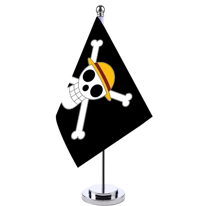 Bandera de Escritorio de Anime One Piece para Decoración del Hogar, Soporte de Mesa de Oficina, Bandera de Dibujos Animados de Luffy, Sombrero de Paja, Pirata, Calavera, Juguete, Regalo