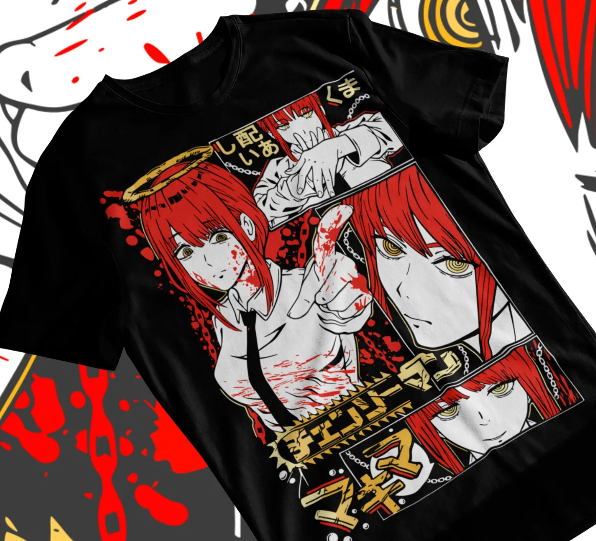 Unisex Denji e Makima Anime Manga Camiseta, Motosserra Homem, Suave