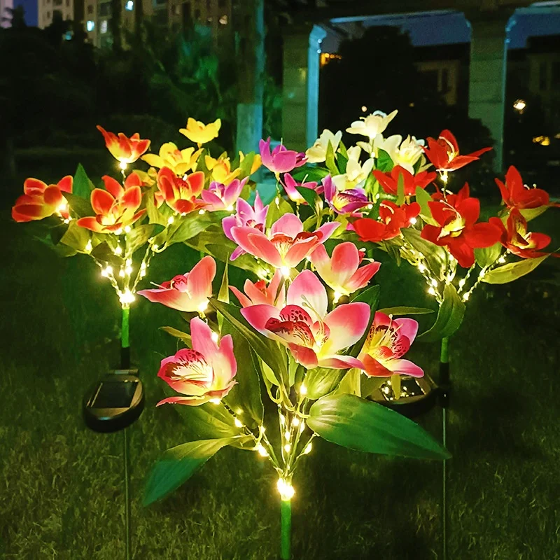 

Nice Solar Lights Outdoor Garden Decorative Flowers Waterproof Solar Orchid Flowers Light LED Solar Powered Landscape Lights For