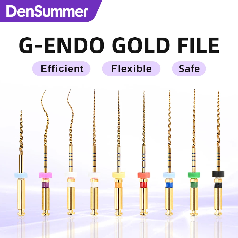DenSummer Dental Flexible Gold Rotary Files Heat Activated NiTi Endodontic Root Canal Files High Elasticity Dentist Tools