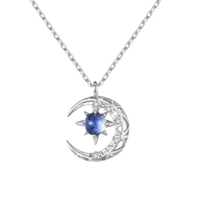 Exquisite Fashion Dream Star Sun Moon Moonlight Stone Necklace for Women Collar Chain Wedding Party Jewelry Gift