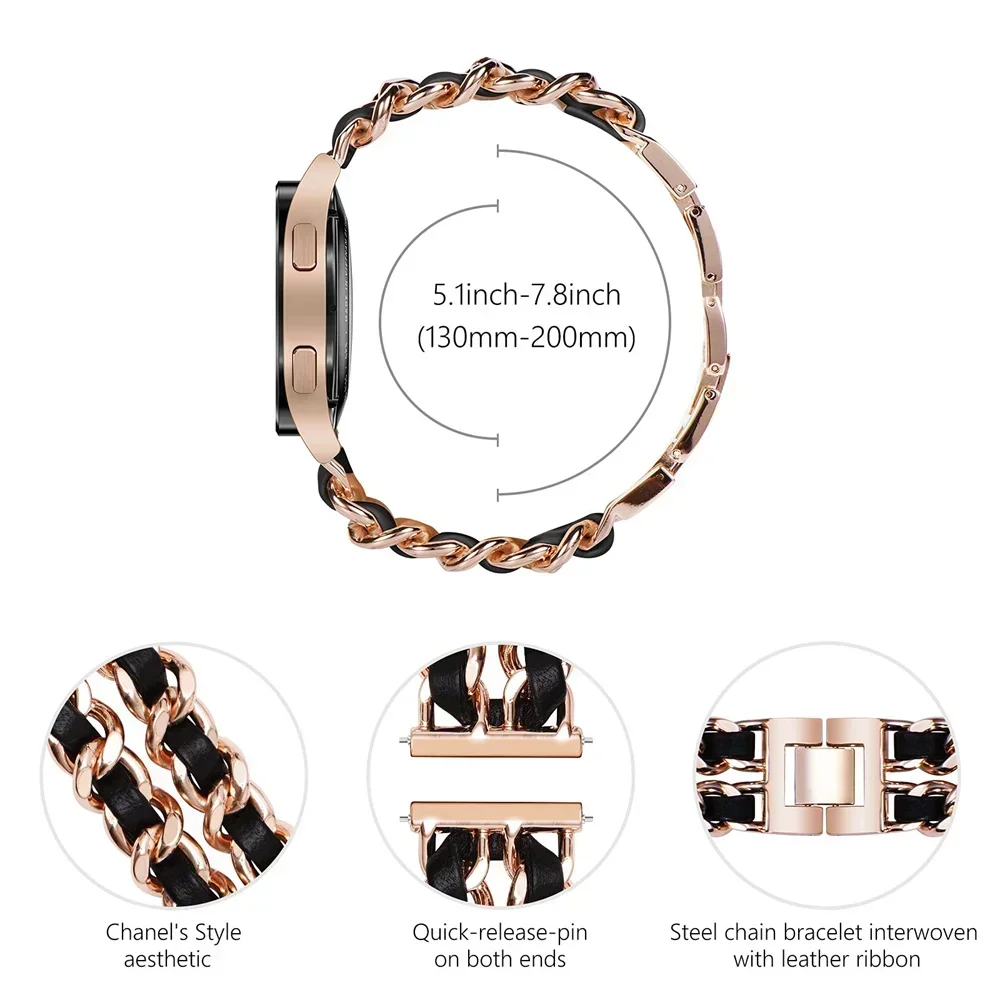 20mm/22mm band For Samsung Galaxy watch 7/FE/6/5 pro/4/Classic Luxury Leather+metal bracelet Huawei watch GT 4-2-2e-3 pro strap