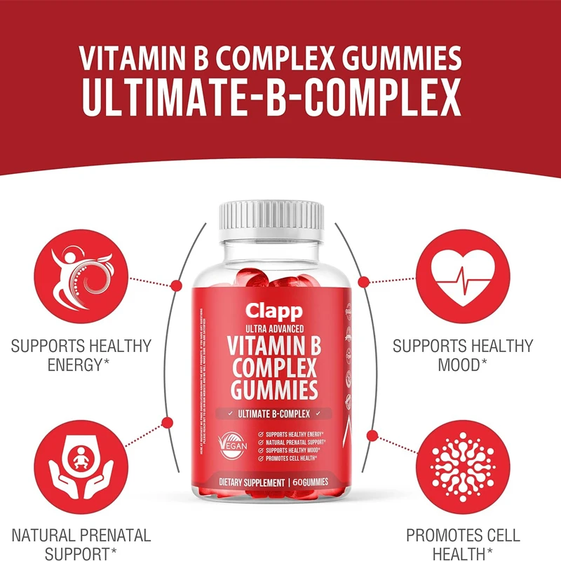 

Vitamin B complex gummie supplement - strong vitamin B12 B3、B5、B6、B7、B8、B9、 Folic acid and vitamin C mixture, containing niacin