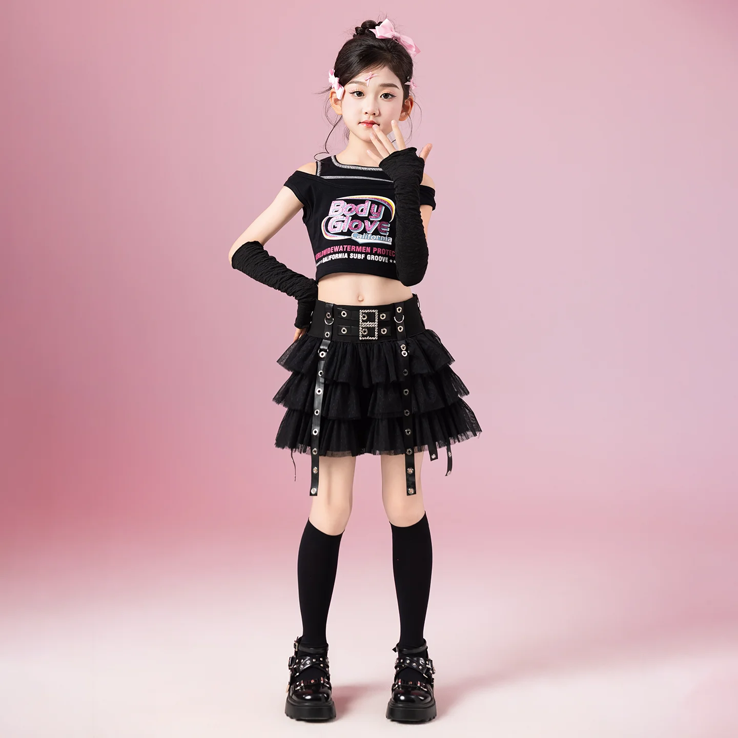 New Kids Stage Performance Kpop Outfit Meisjes Jazzdans Kostuum Kinderen Ballroom Dans Kleding Street Dance Suits XS9775