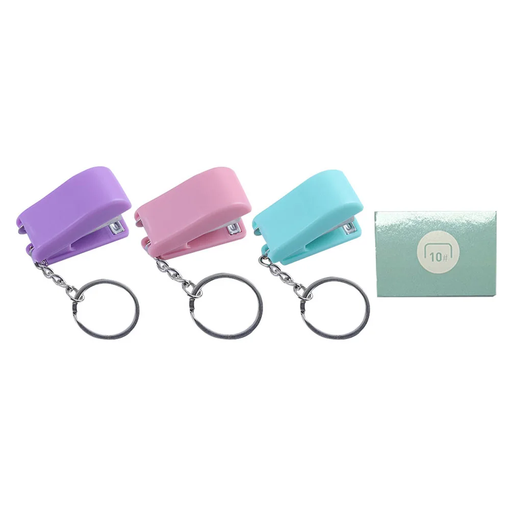 1Set Bright Color Mini Stapler Keychain Portable Lightweight Stapler Pendant for School Office Home Stationery Decoration Gift