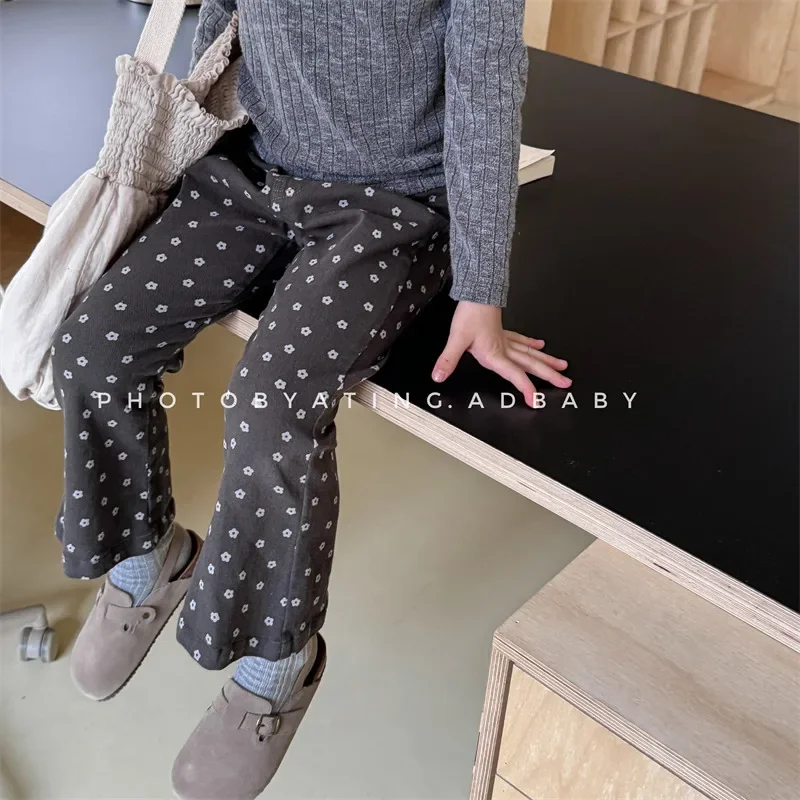 2024 Autumn Children's Clothing New Children's Korean  Autumn Clothing Wide Leg 9-Minute Bell bottom Pants Girls' Casual Pants