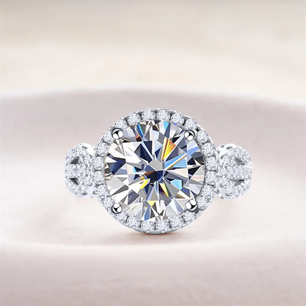 

JH 925 Sterling Silver Round Moissanite Ring For Women Men 5ct D VVS1 Moissanite Wedding Ring Luxurious Sparkling Diamond Ring