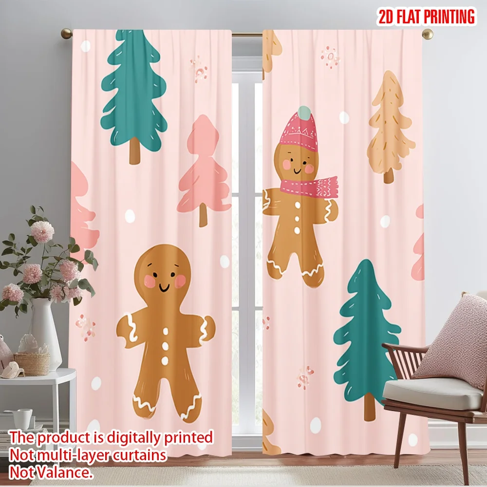 2pcs,2D plane printing Curtains Roller Blinds Christmas gingerbread 100% Polyester (without rod) Home Decor for Bedroom Living