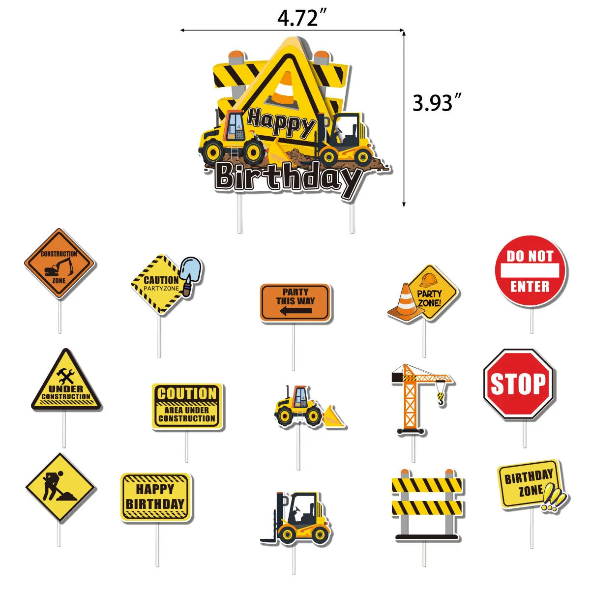 Cake Topper Flags Engineering Vehicle Happy Birthday Bulldozer Cupcake Topper Baby Shower Party Dessert Baking Supplies Decor