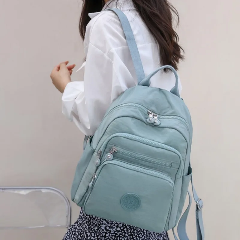Solid Minimalist Women Backpack Commuter Daypack Student Schoolbag Multiple Pockets Light Oxford Rucksack for School Work Travel