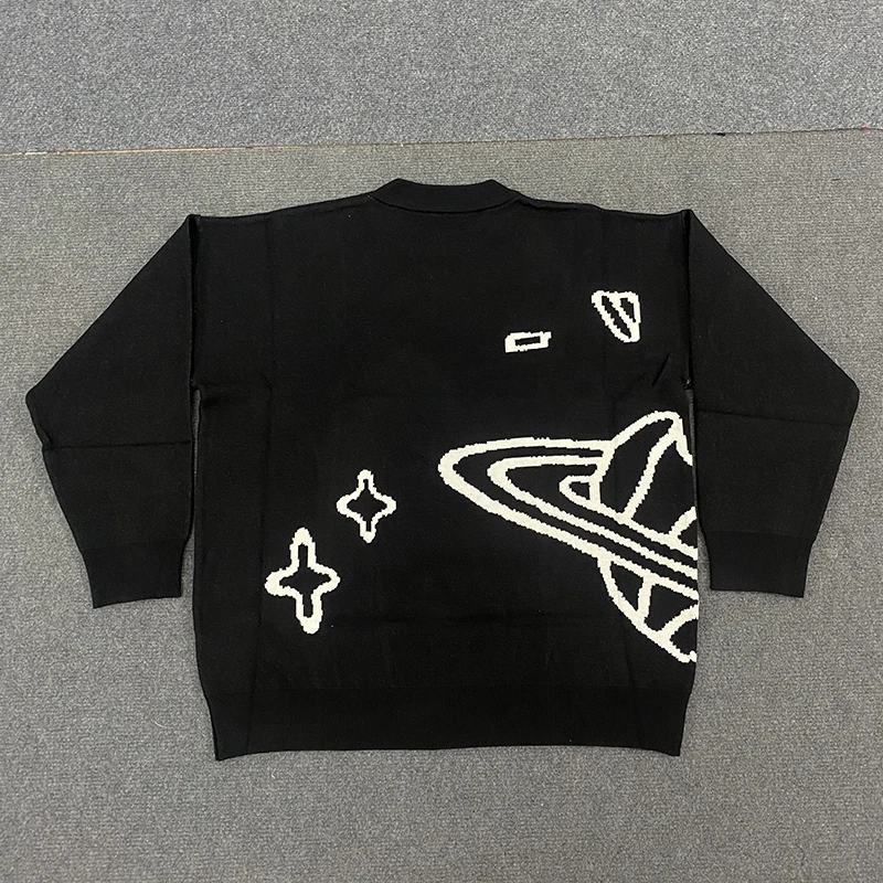 Pull tricoté à col rond avec Logo brodé en Jacquard, dessin animé, Style de rue américain, tricot assorti pour Couple, automne et hiver