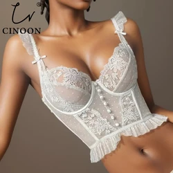 CINOON French Embroidery Lace Women's Bra Top Sweet Female Wedding White Bralette Vest Sexy Corset Bras Comfortable Intimates