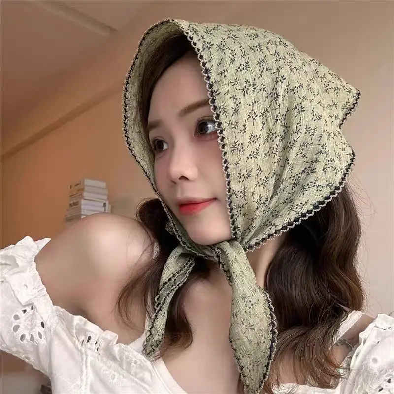 

Пляжный шарф-косынка с кружевным цветочным узором во французском стиле, нежный головной убор, повязка на голову, тюрбан, треугольный платок для волос, модный аксессуар для девочек