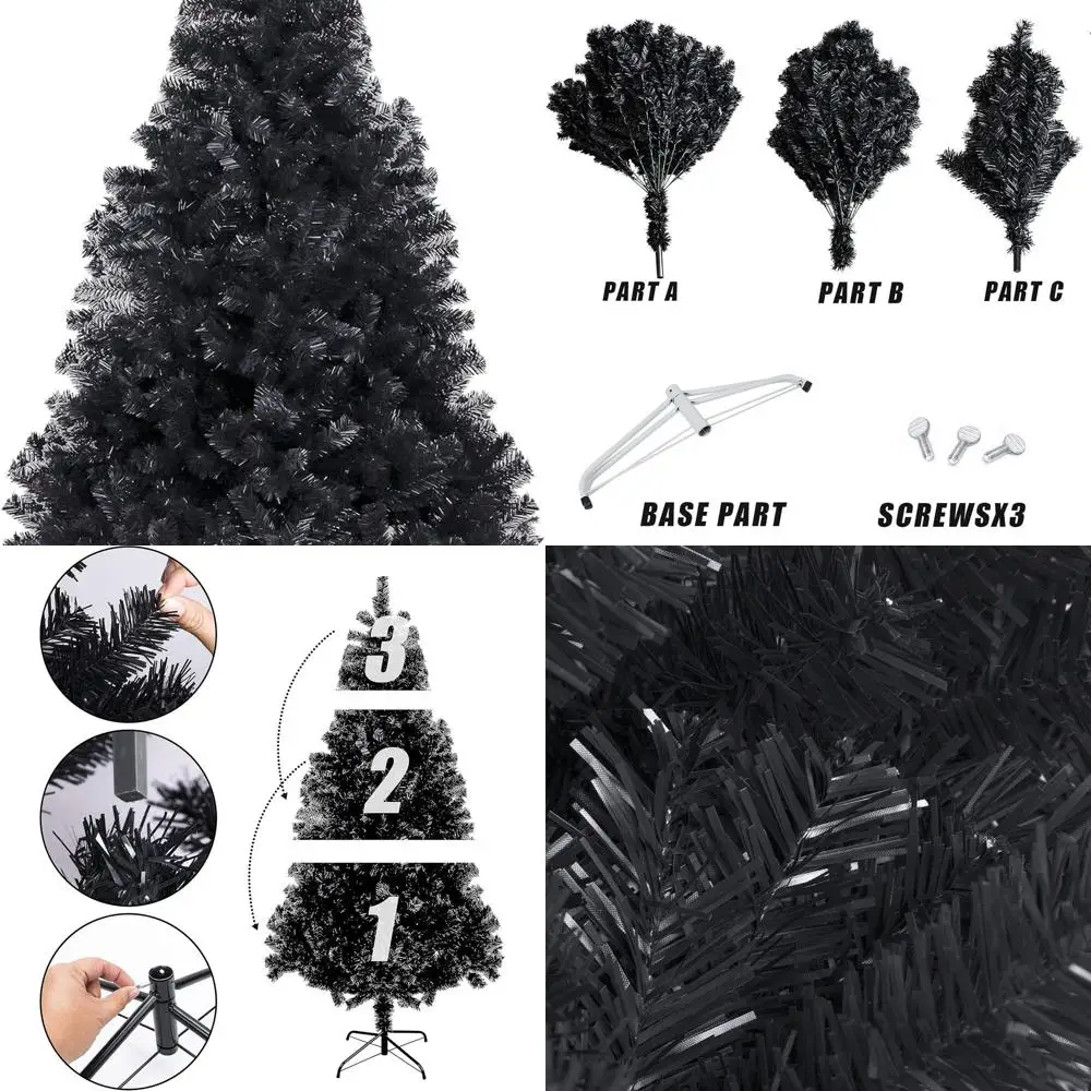 

7.5-Foot 1800-Tip Artificial Spruce Christmas Tree with Metal Stand for Indoor & Outdoor Holiday Decor - Black