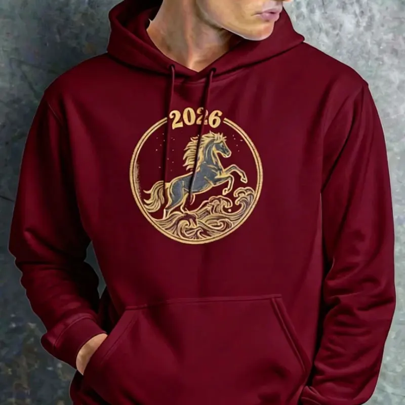 أزياء الحصان السنة القمرية الجديدة الرسم الخريف والشتاء البلوز طويلة الأكمام مطابقة هوديس الدفء الكبار السترة