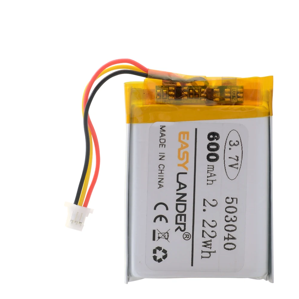 503040 3.7V 600mAh Lipo Rechargeable battery with JST 1.0mm 3 Pin Connector Lithium Polymer For Mp3 DVD Camera GPS Bluetooth