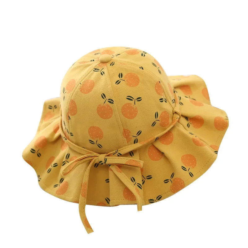 Cute Summer Baby Girl Bucket Hat Print Outdoor Bowknot Kids Girl Sun Hat Children Intant Toddler Panama Beach Cap