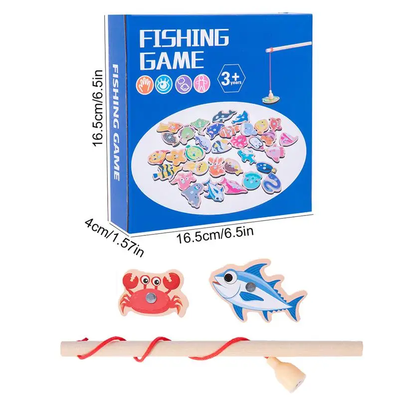 Montessori Wooden Magnetic Fishing Toys Marine Life Cognition Fish Games Early Educational Toy for Kids Parent-child Interactive