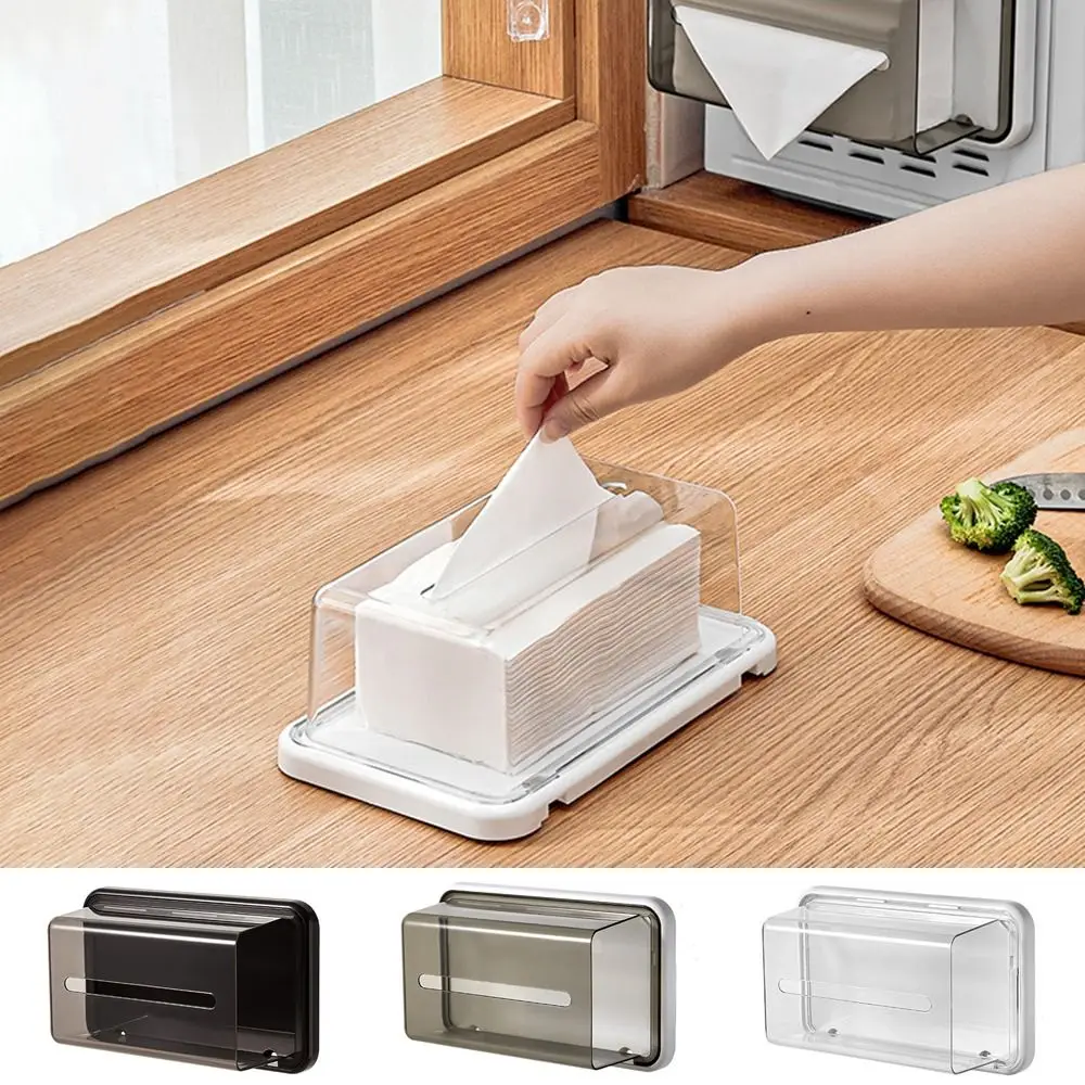 Plastic Magnetic Napkin Holder Punch-Free Wall-mounted Tissue Box Transparent Large Capacity Visible Paper Holder Kitchen