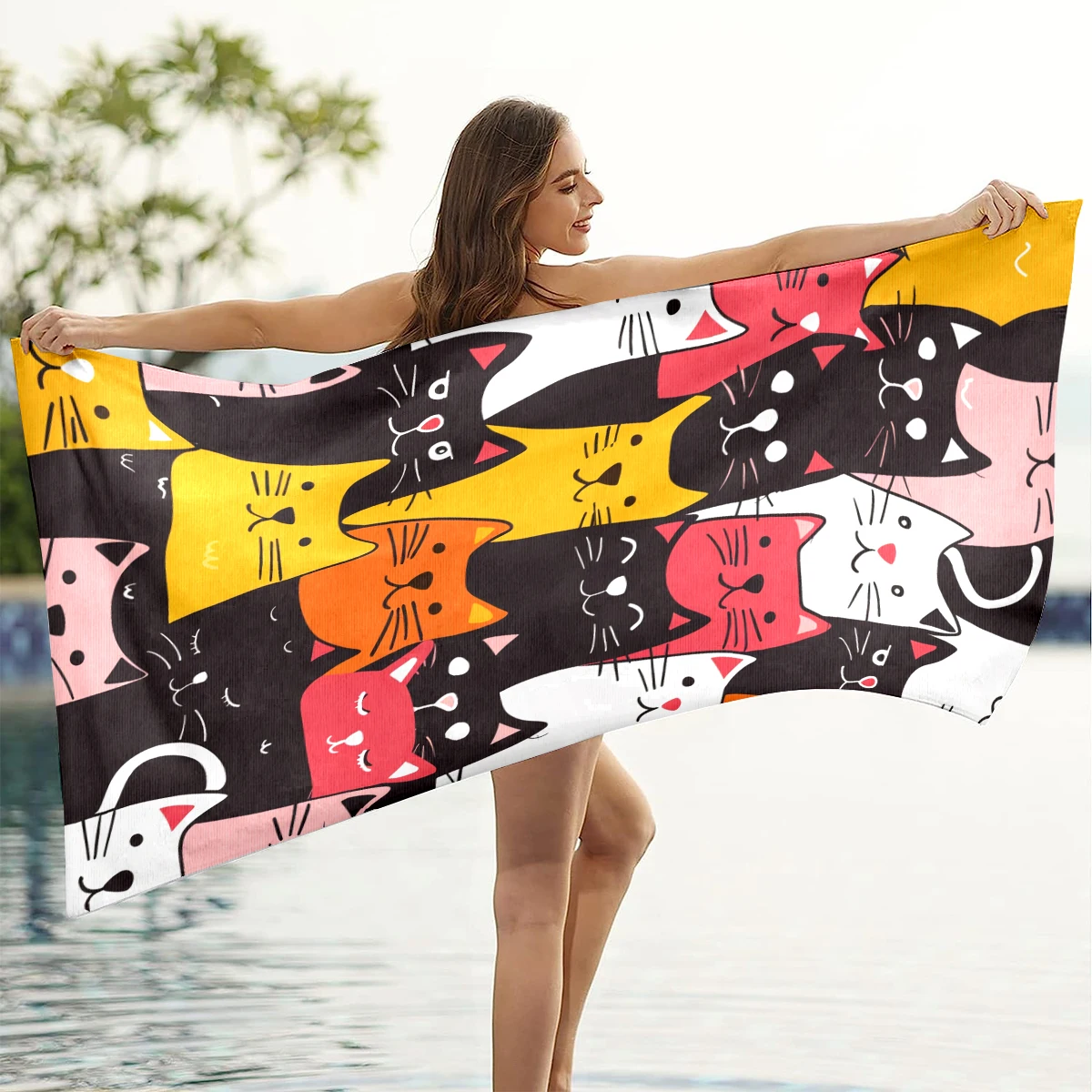 Cat Beach Towel Oversized, Super Absorbent Sand Free Thick Microfiber Beach Towel,Beach Towels for Kids,Men,Women,Girls,Boys