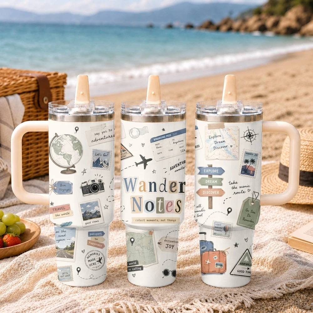 INS Wander Travel Collage Trip Vacuum Flasks 40oz Thermal Tumbler Handle Stainless Steel Insulated Water Portable Mug Cup