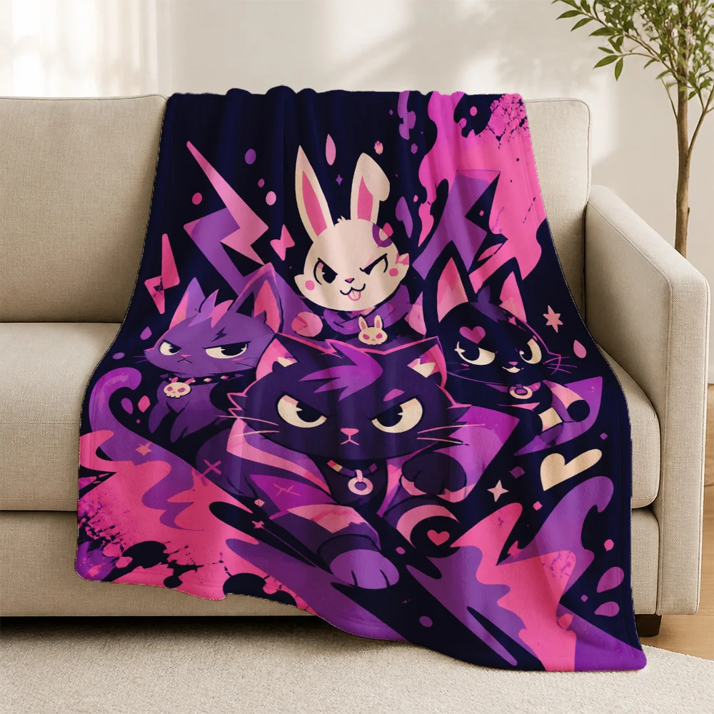 Kawaii Aesthetic Throw Blanket Plush Sofa Cover Pet Art Decor Vibrant Cat Bunny Halloween Living Room Cozy Bed Throws for Friend