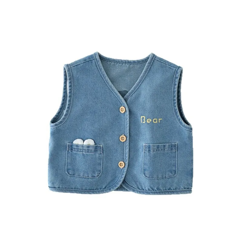 

HoneyCherry New Children's Denim Vest - Cartoon Bear Sleeveless Top Vest for Boys, Girls and Babies Toddler Waistcoat