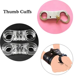 Stainless Steel&Crystal&Faux Leather Thumb Finger Gear Cuffs Lockable BDSM Toe Hand Slave Restraint Torture Adult Sex Toys