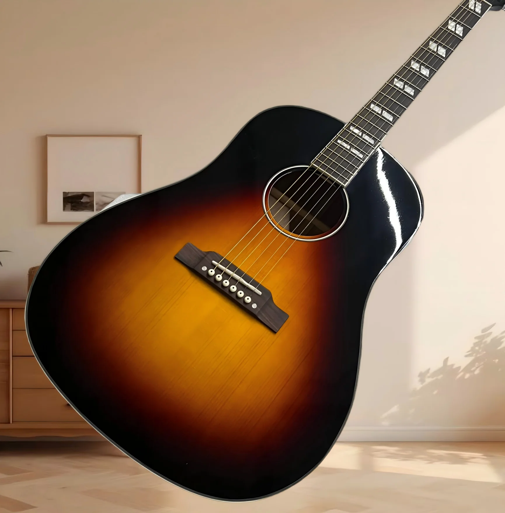 

Акустическая гитара New J-45 Sunset с цельной верхней декой, глянцевым корпусом из сосны, грифом из палисандра, изысканное исполнение, бесплатная доставка