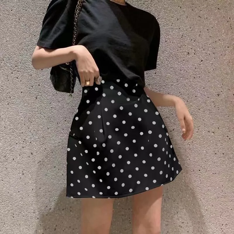 French High Waisted Dot Print Ball Gown Skirts for Women 2024 Summer Autumn New Temperament Oversize Commuter Mini Y2k Skirt