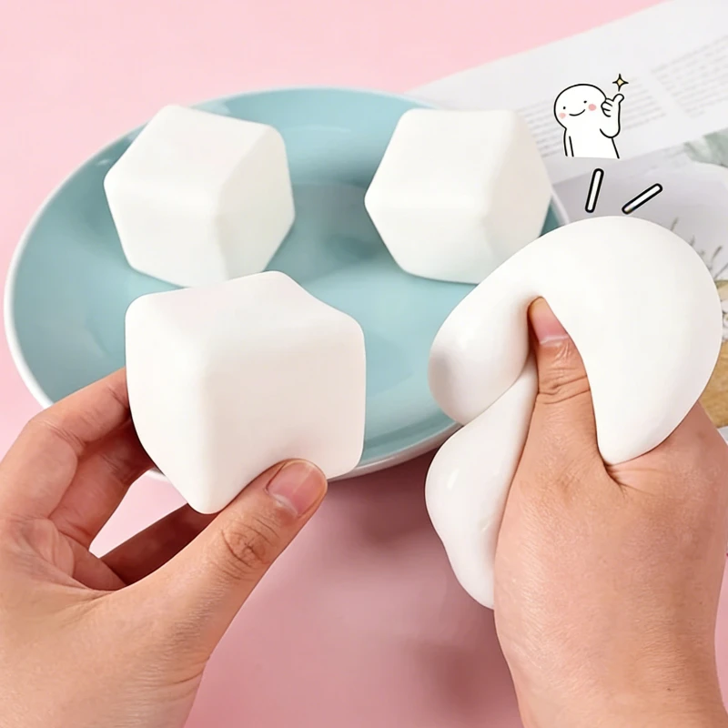 Quetschbares Milchweißes Tofu-Quetschspielzeug Niedliches Weißes Quadratisches Sensorisches Stressabbau-Fidget-Spielzeug Knetkugel Geschenke für Erwachsene Bestes Geschenk