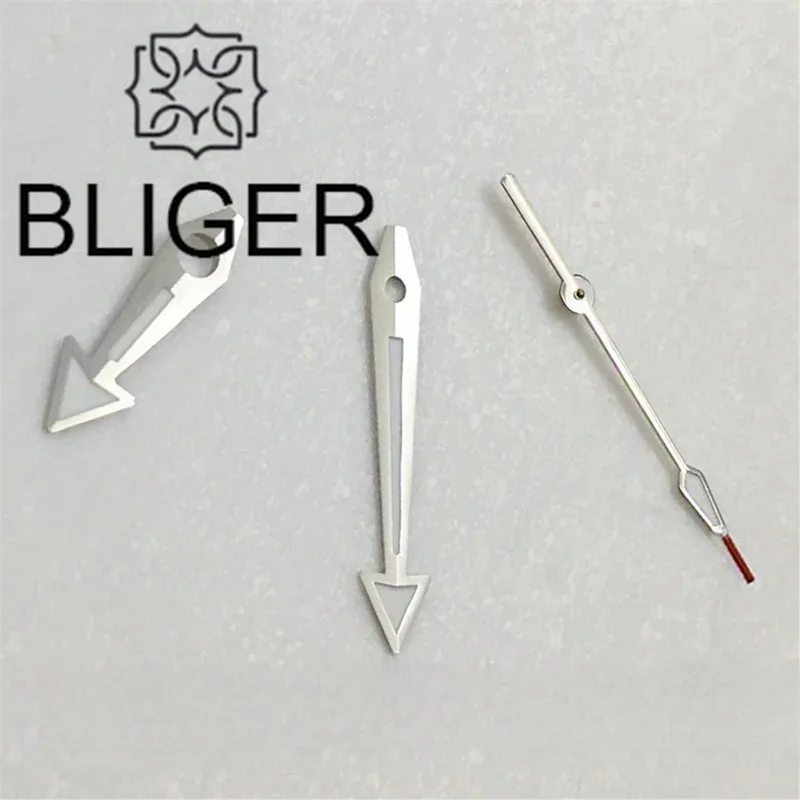 BLIGER Silver Blue Watch Hands Arrow Pointer With Green Luminous Fit NH34 NH35 8215 8200 Movement Diving Watch Replace Watchpart