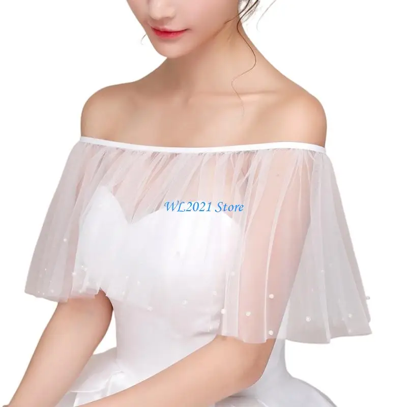 

G5GC Delicate Off Shoulder Bridal Shawl Lace Wedding Outfit For Ceremony Photography