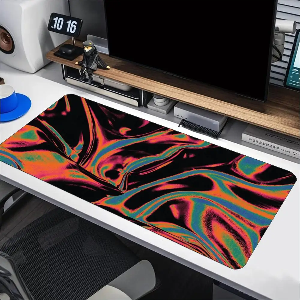 Colorful Liquid Swirl Pattern Large Mouse Pad Non-Slip Rubber Stitched Edges Print Desk Mat Gaming Setup Office Workspace