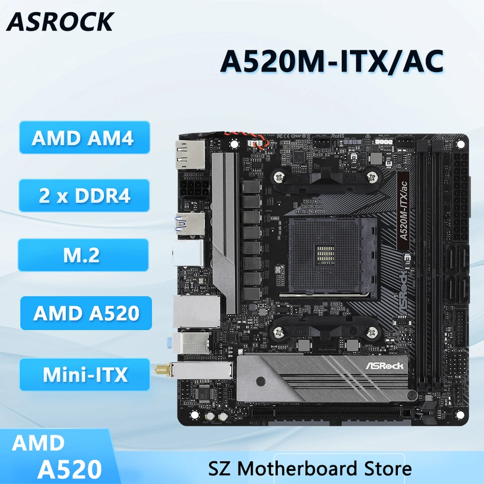 ASRock A520M-ITX/AC A520 Mini-ITXマザーボード ソケットAM4 64GB