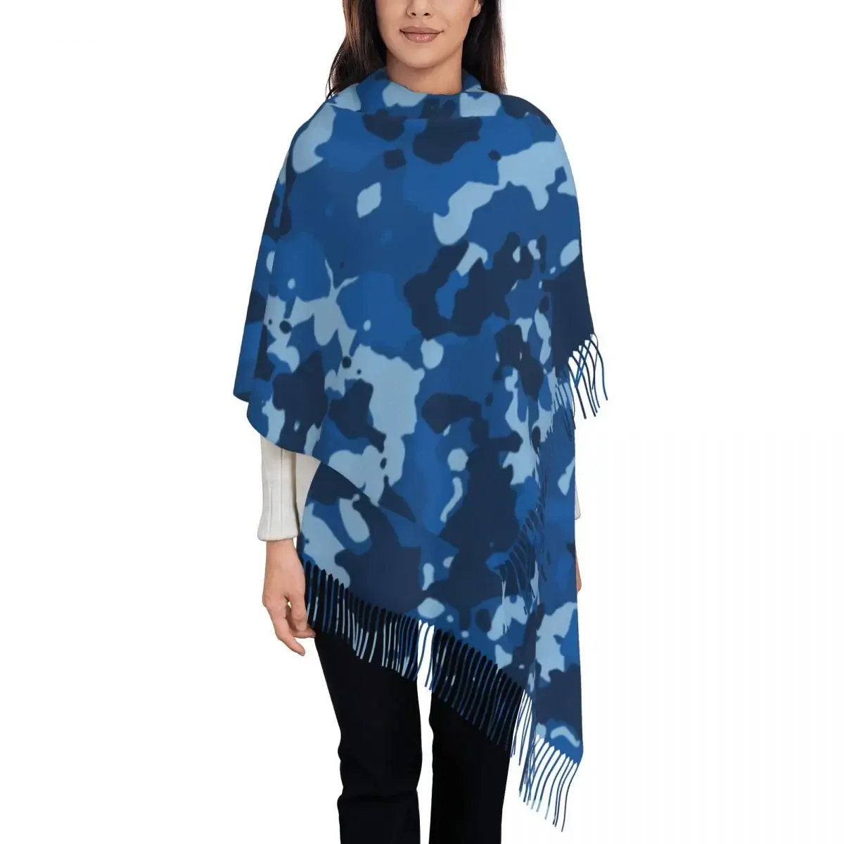 Lady Long Camouflage Army Air Force Blue Scarves Women Winter Soft Warm Tassel Shawl Wraps  Camo Scarf