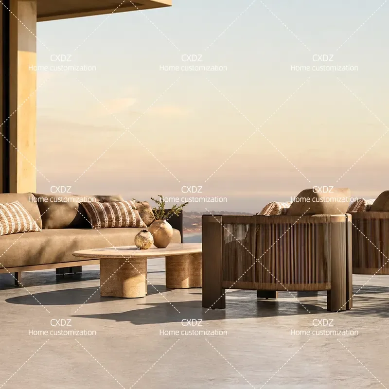 High-end rope weaving outdoor sofa villa leisure metal courtyard sofa bed and breakfast balcony open-air anti-corrosion