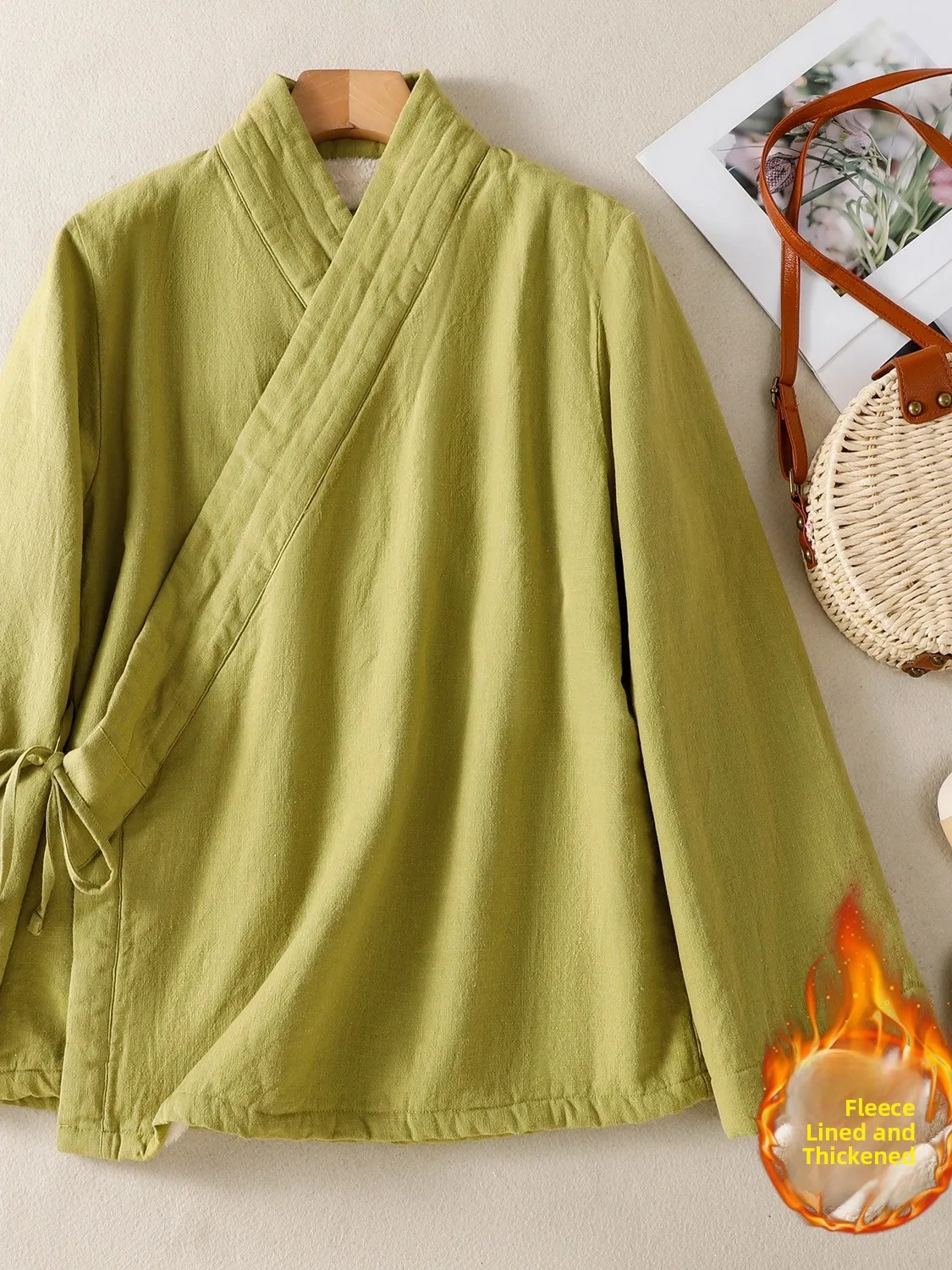 

New Chinese Sle Zen Daoist Robe Coat Women's Large Size Fce Lined Asymmetrical Cordoned Meditation Outerwear