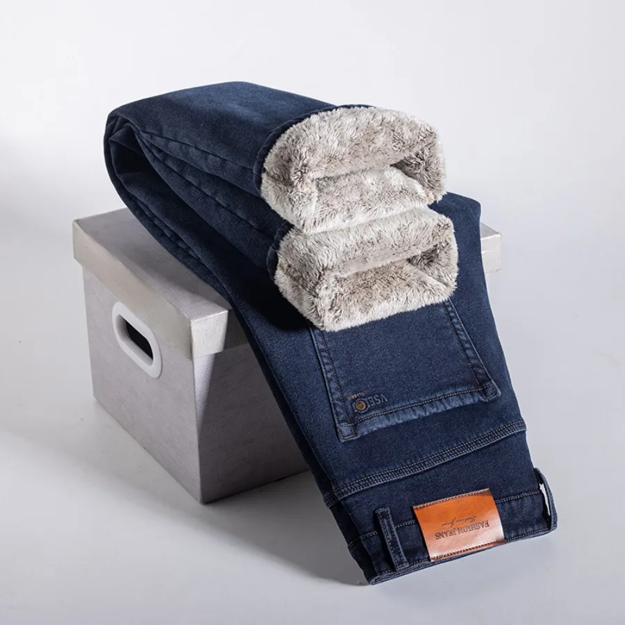 2026 Thick Fleece Warm Autumn and Winter Plush Jeans Casual Men's Loose Straight Keep Hot  Denim