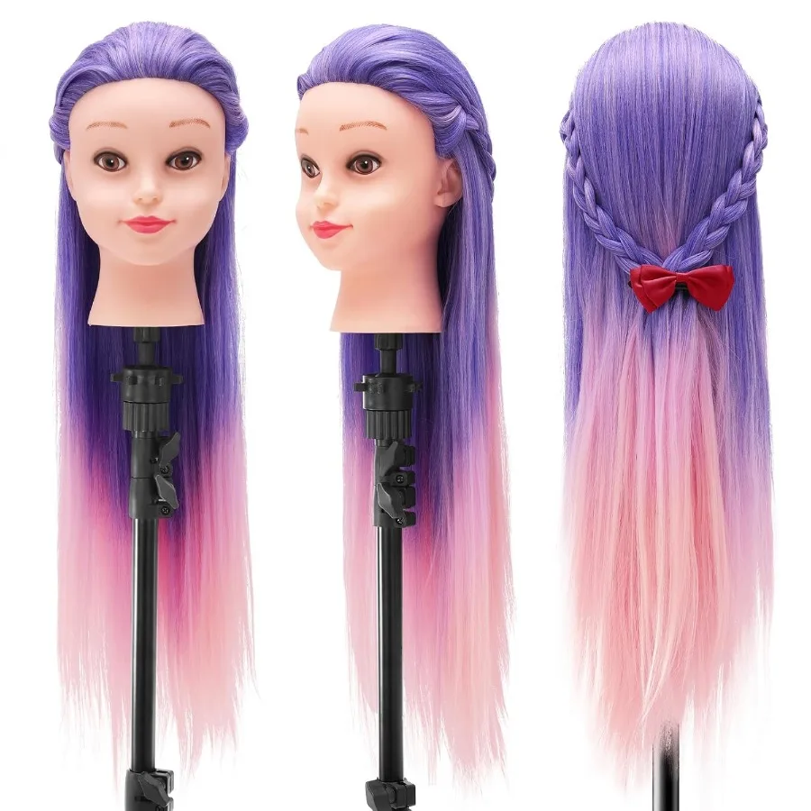 رأس عارضة أزياء لتصفيف الشعر المستقيم مقاس 26 بوصة لتدريب مستحضرات التجميل في تصفيف الشعر والتضفير تتضمن حامل مشابك و Pra