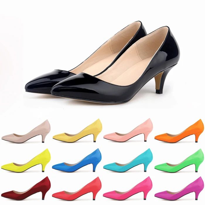 Leopard Solid Patent Leather Kitten Heel Pumps 5CM Thin Heel Pointed Toe Banquet Shoes for Woman Office Lady Pump Zapatos