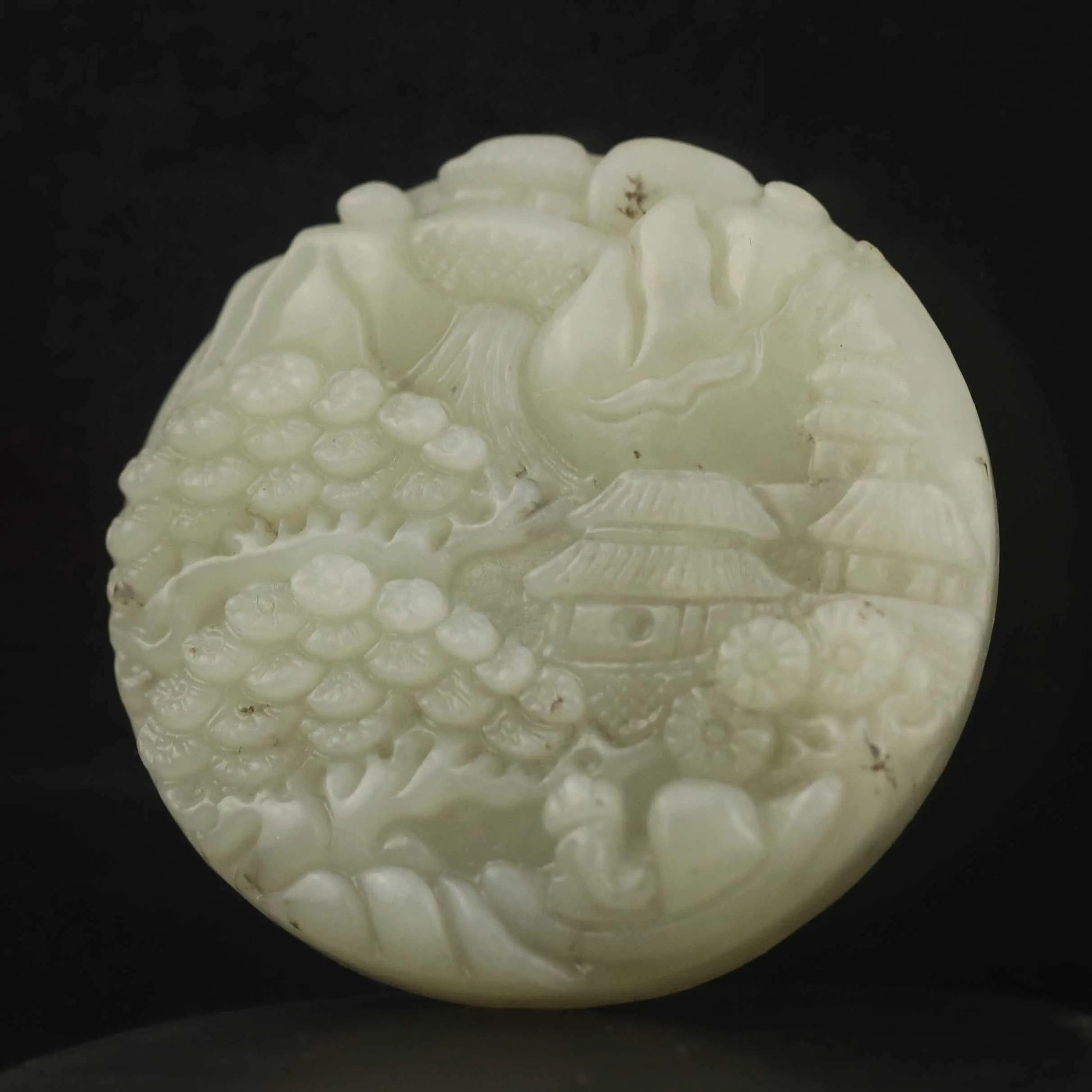 China natural hetian jade hand carved statue flower landscape pendant necklace e