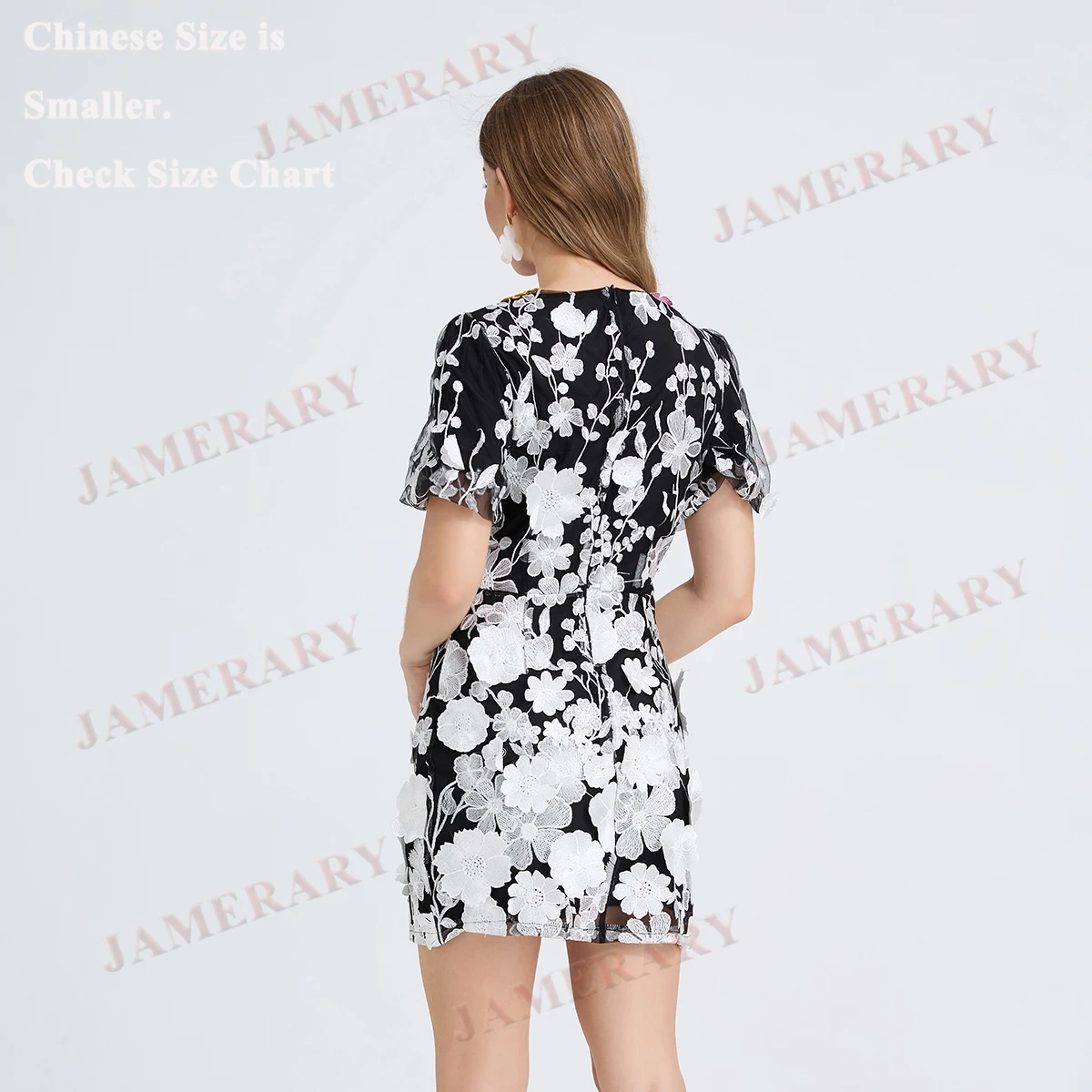 เย็บปักถักร้อยหรู 3D ดอกไม้ฤดูร้อนลูกไม้มินิเดรสผู้หญิงแขนสั้น Retro Sweet Fairy วันเกิด Party ชุดสั้น