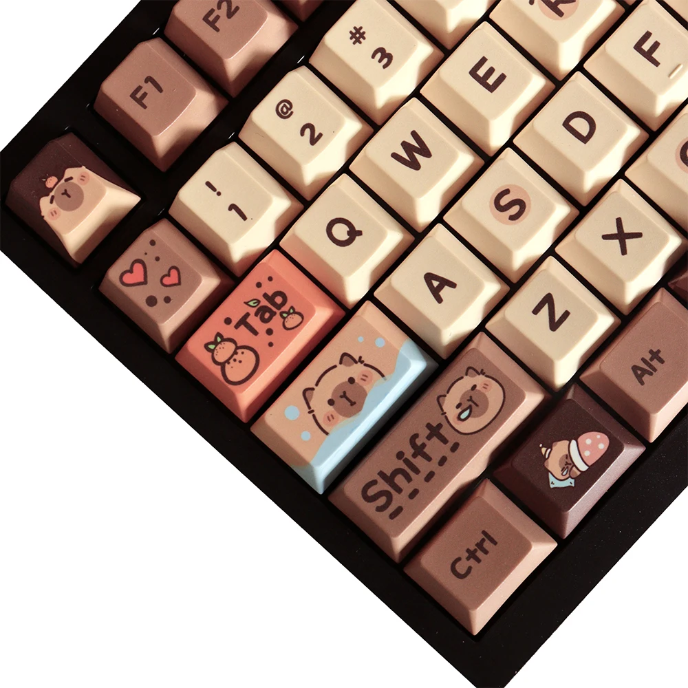 Capybara Cherry Keycaps PBT 129 Keys Five Side Dye-Sub Keycaps for Mx Switch GH60/GK61/GK64/84/87/96/104/108 Mechanical Keyboard