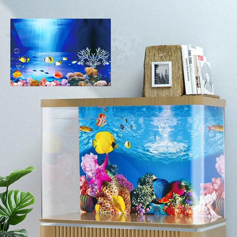 Aquarium Landscape Sticker Poster Fish Tank 3D Background Sticker Double-sided Ocean Sea Plants Aquarium Decor Accessories