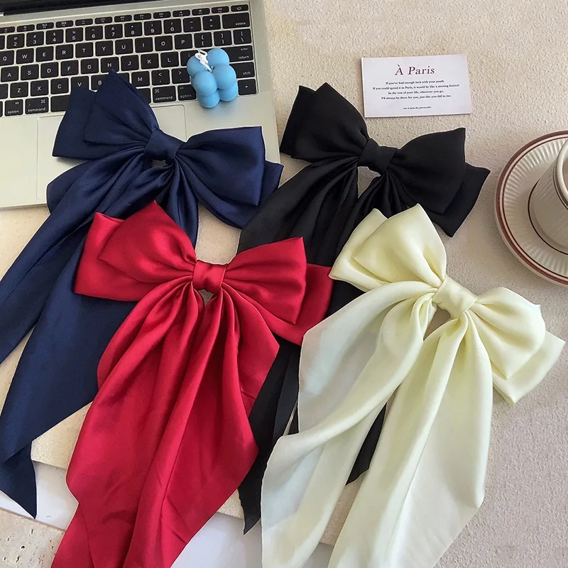 Fashion Solid Bow Ribbon Hair Clips Women Elegant Bowknot Satin Hairpins Barrettes Girls Ponytail Clip Headwear Hair Accessories